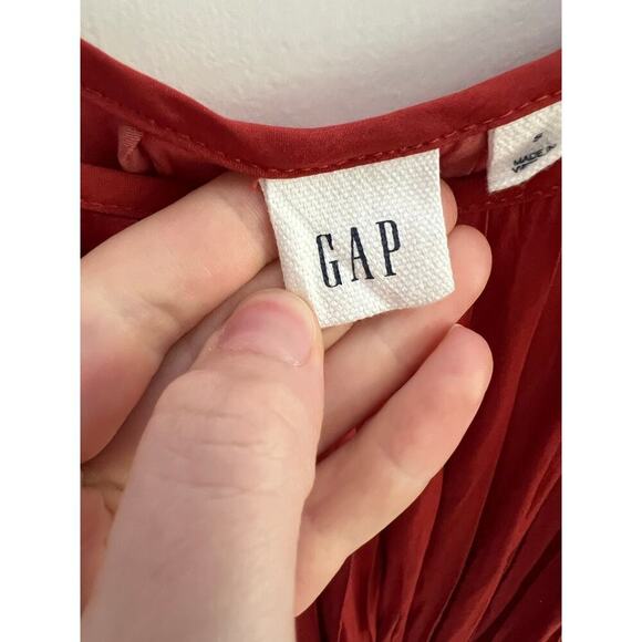 Gap Women's S Red Midi Maxi Dress Pleated Cami Sundress Side Slit Cinch Waist - Picture 3 of 16